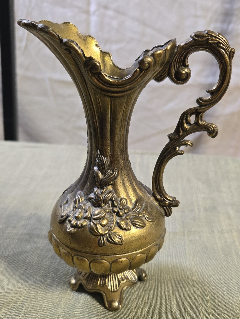 Decorative Vintage Brass Floral Pitcher Vase - Elegant Accent